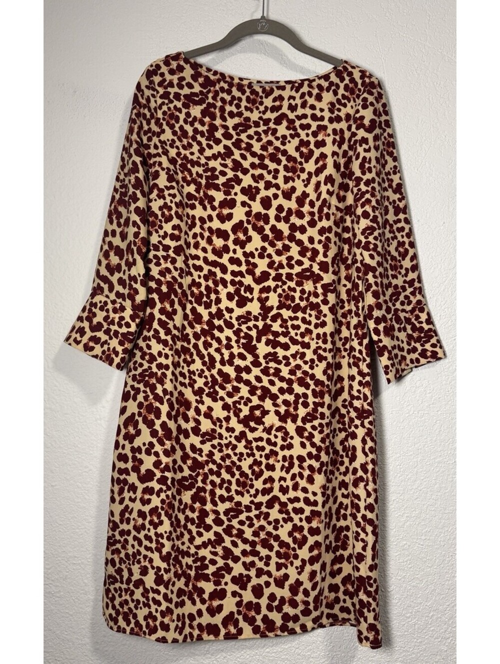 H&M WOMENS MODERN CLASSIC BEIGE/RED & LEOPARD PRINT DRESS SIZE 6